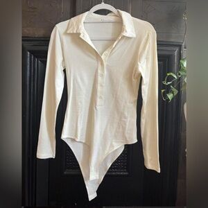 NWT Future Collective Elegant Ivory cotton-spandex blend Long Sleeve Bodysuit XL